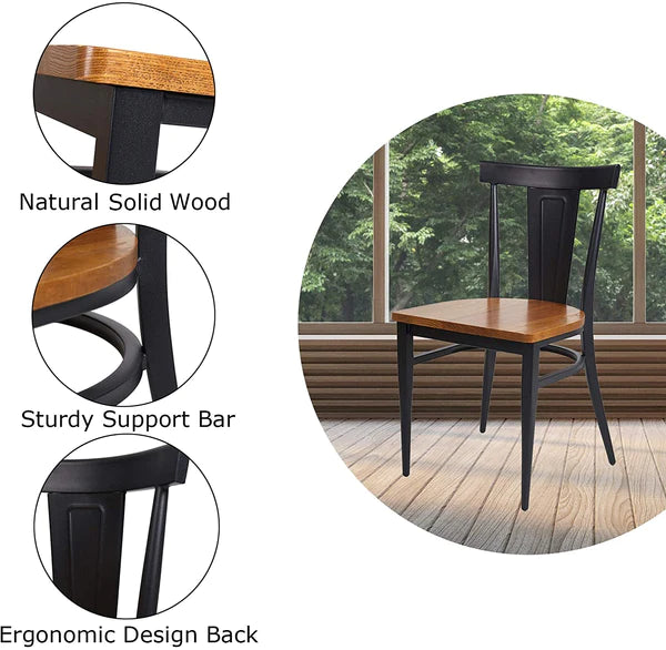 2 Set of  Dining Room Side Chair Wood Kitchen Chairs with Metal Legs Fully Assembled, Retro Back, Black