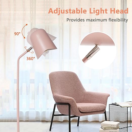 Modern Standing Floor Lamps with 8W LED Bulb, Foot Switch & Adjustable Head, Pink