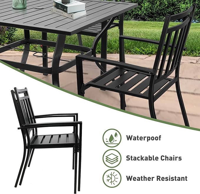 2 Sets of Metal Modern Chair with Armrests Simple Outdoor Lounge Chair, Black