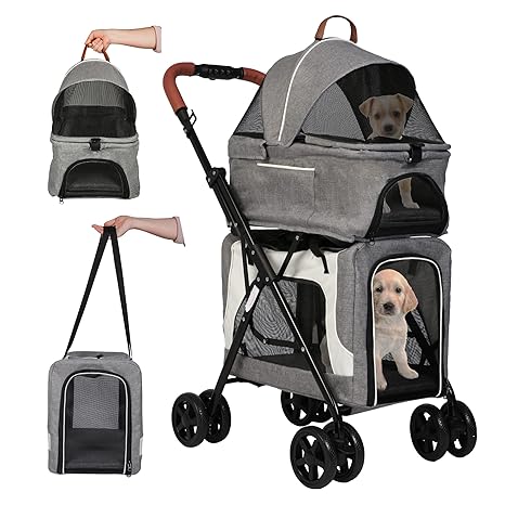 Foldable Pet Stroller, Detachable Double Dog Stroller for 2 Dogs/Cats, Portable Waterproof Pet Jogging Carrier