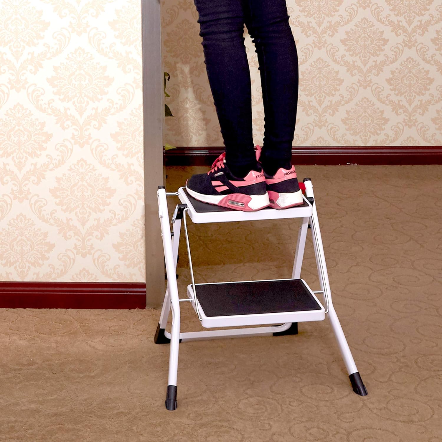 2 Step Stool Mini 2 Step Ladders with Handle Anti-Slip Wide Pedal 330 lbs Capacity