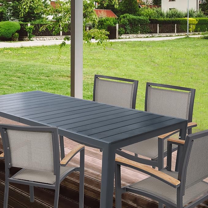 Outdoor Dining Table Metal Rectangular Table, Painted, Black