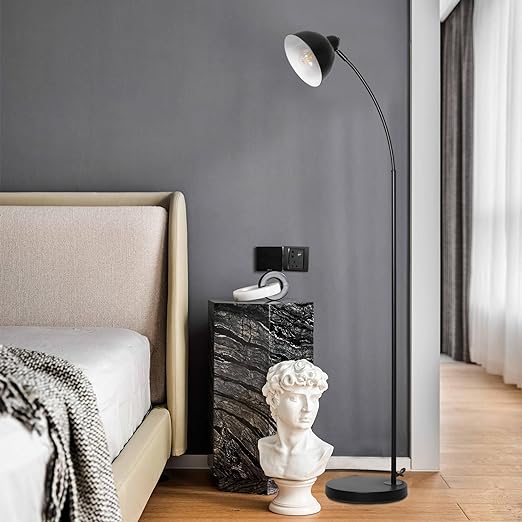 Modern Standing Floor Lamps with 8W LED Bulb, Foot Switch & Adjustable Head, Black