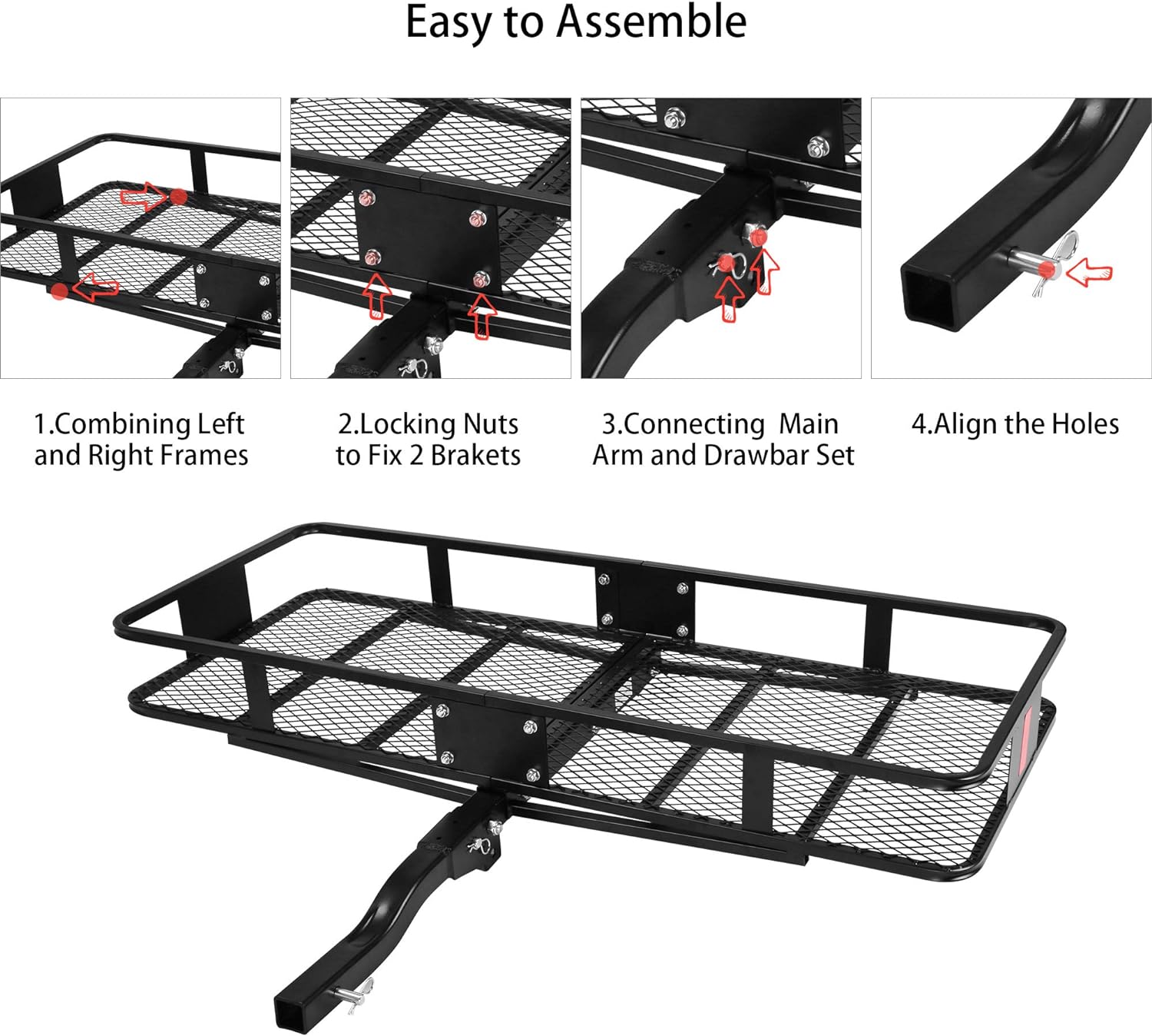 60” x 24” x 6.5” Hitch Mounted Folding Cargo Carrier, 500lbs Capacity