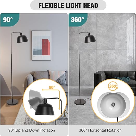 Modern Standing Floor Lamps with 8W LED Bulb, Foot Switch & Adjustable Head, Black