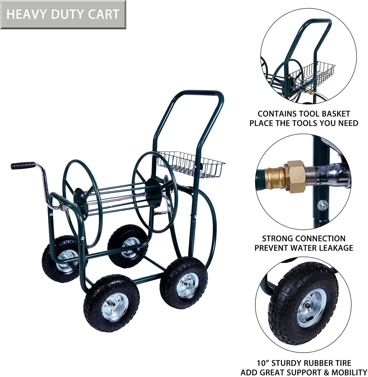 Portable Garden Hose Reel Cart with Wheels with Storage Basket Rust Resistant Water Hose Holder | karmasfar.us
