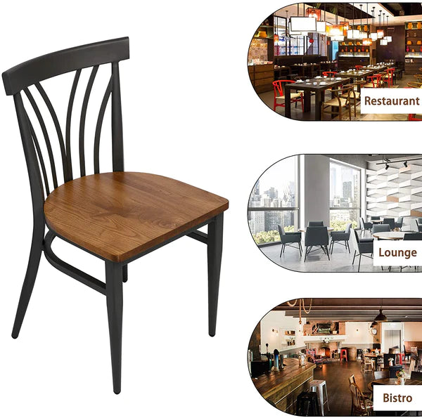 2 Set of Kitchen Dining Chairs Wood Seat with Metal Legs Fully Assembled, Curve V Back | karmasfar.us
