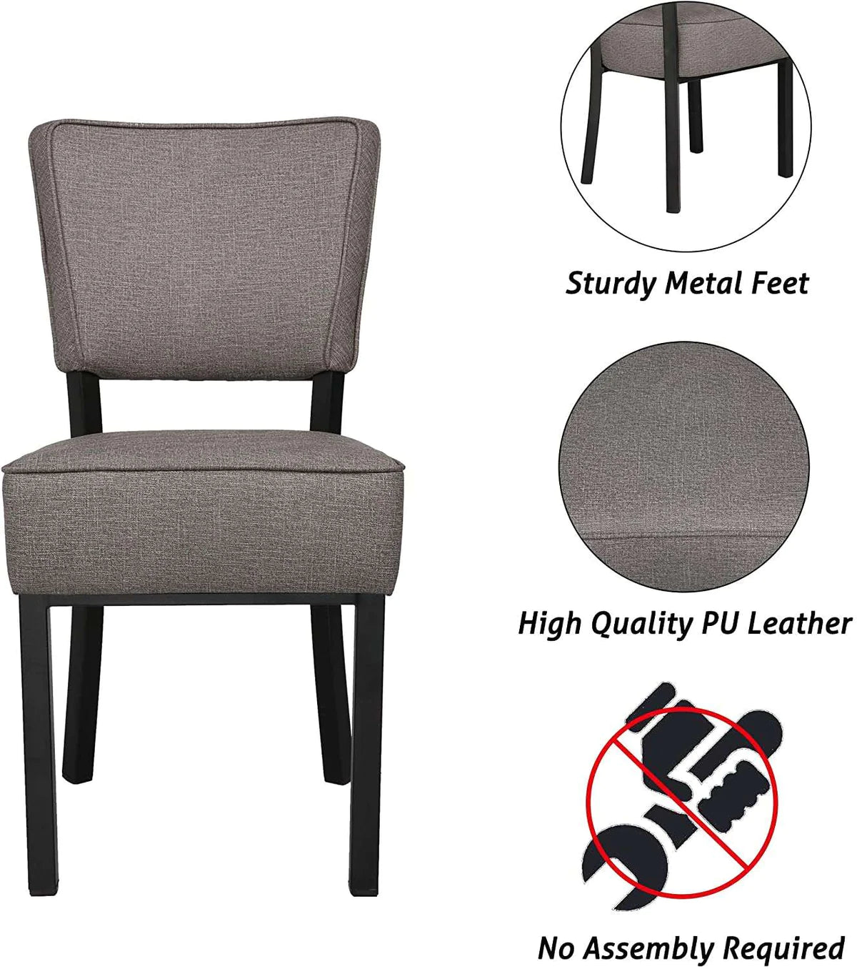 2 Set of  Chairs PU Leather Side Chairs with Soft Cushion, Gray