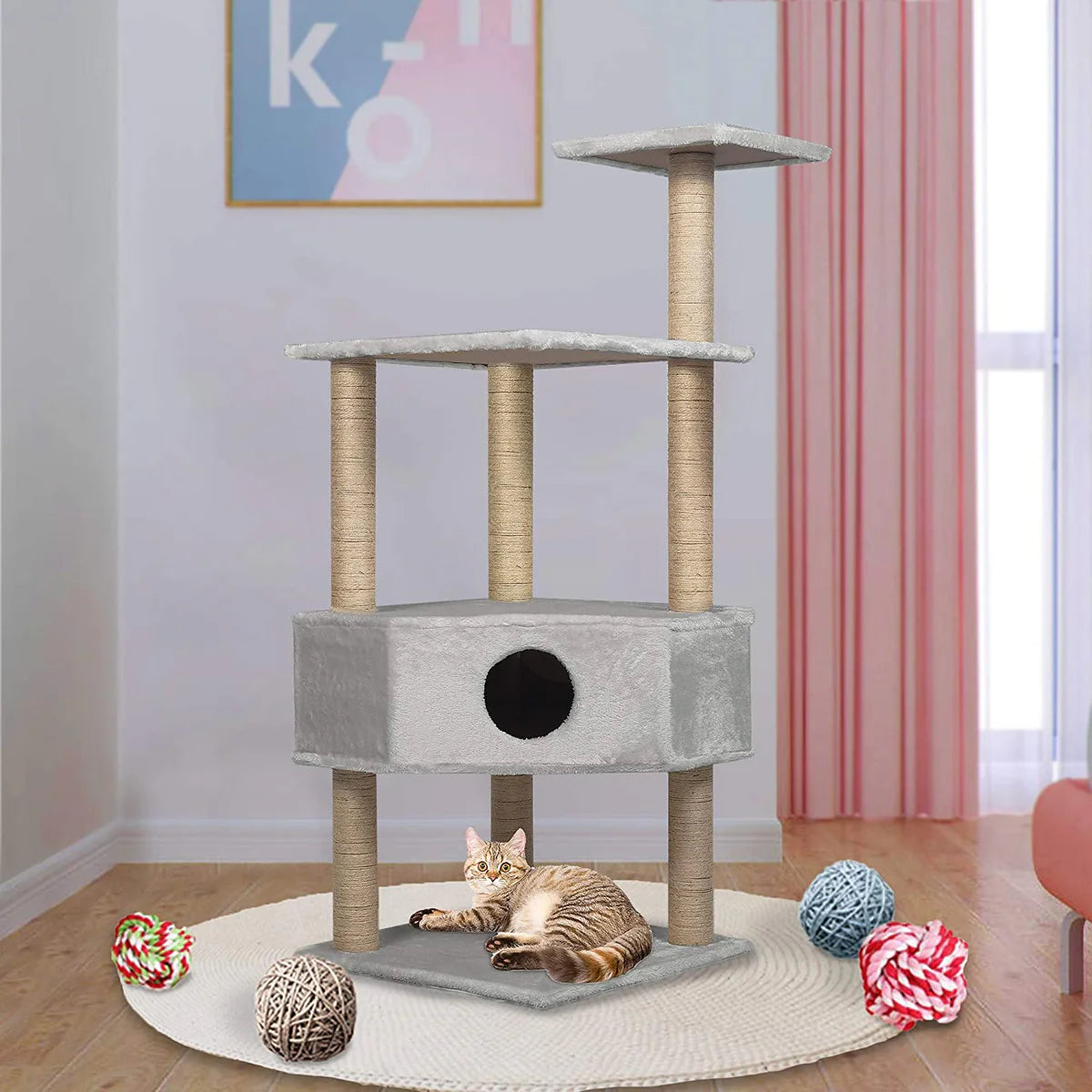 Condo Pet Furniture Multi-Level Kitten Activity Tower Play House with Sisal Scratching Posts Perch (Style 1)