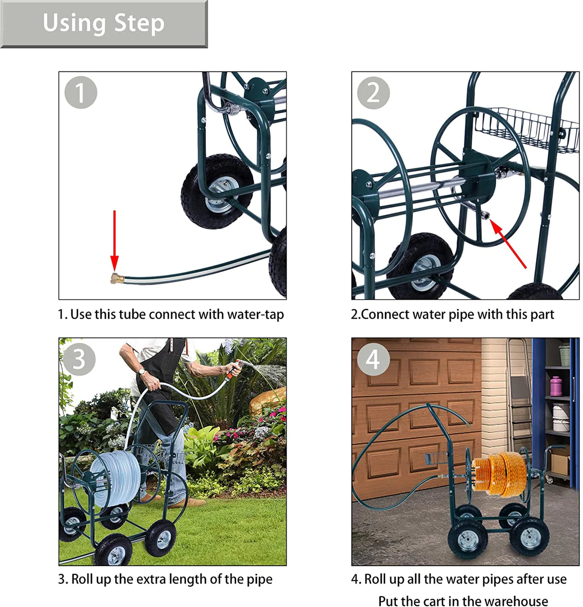 Portable Garden Hose Reel Cart with Wheels with Storage Basket Rust Resistant Water Hose Holder | karmasfar.us
