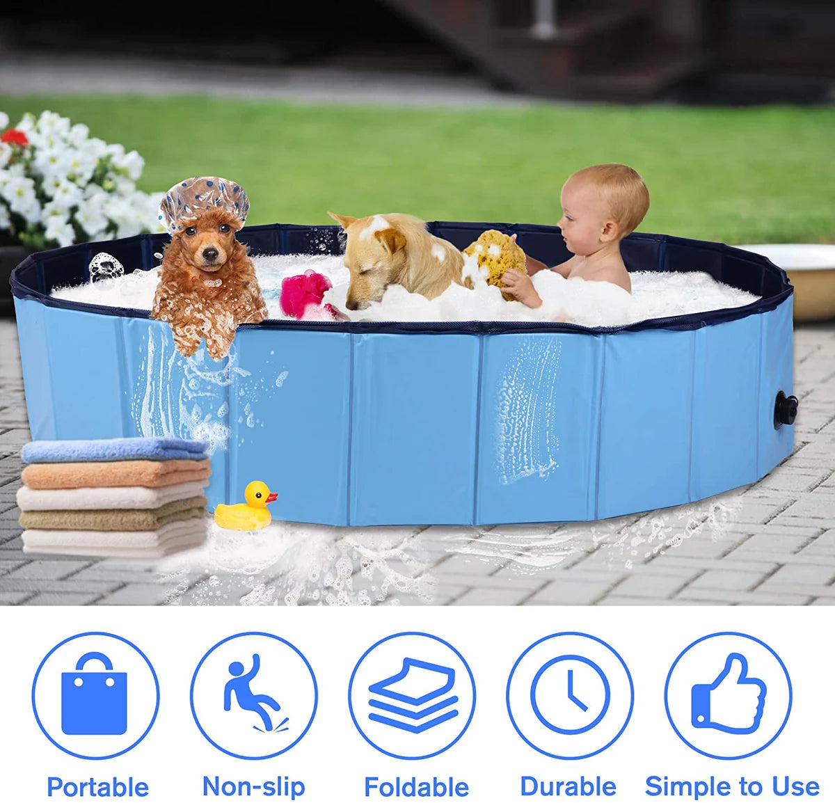 Foldable Dog Pet Swimming Pool Slip-Resistant PVC Kiddie Pool Collapsible Bathing Tub