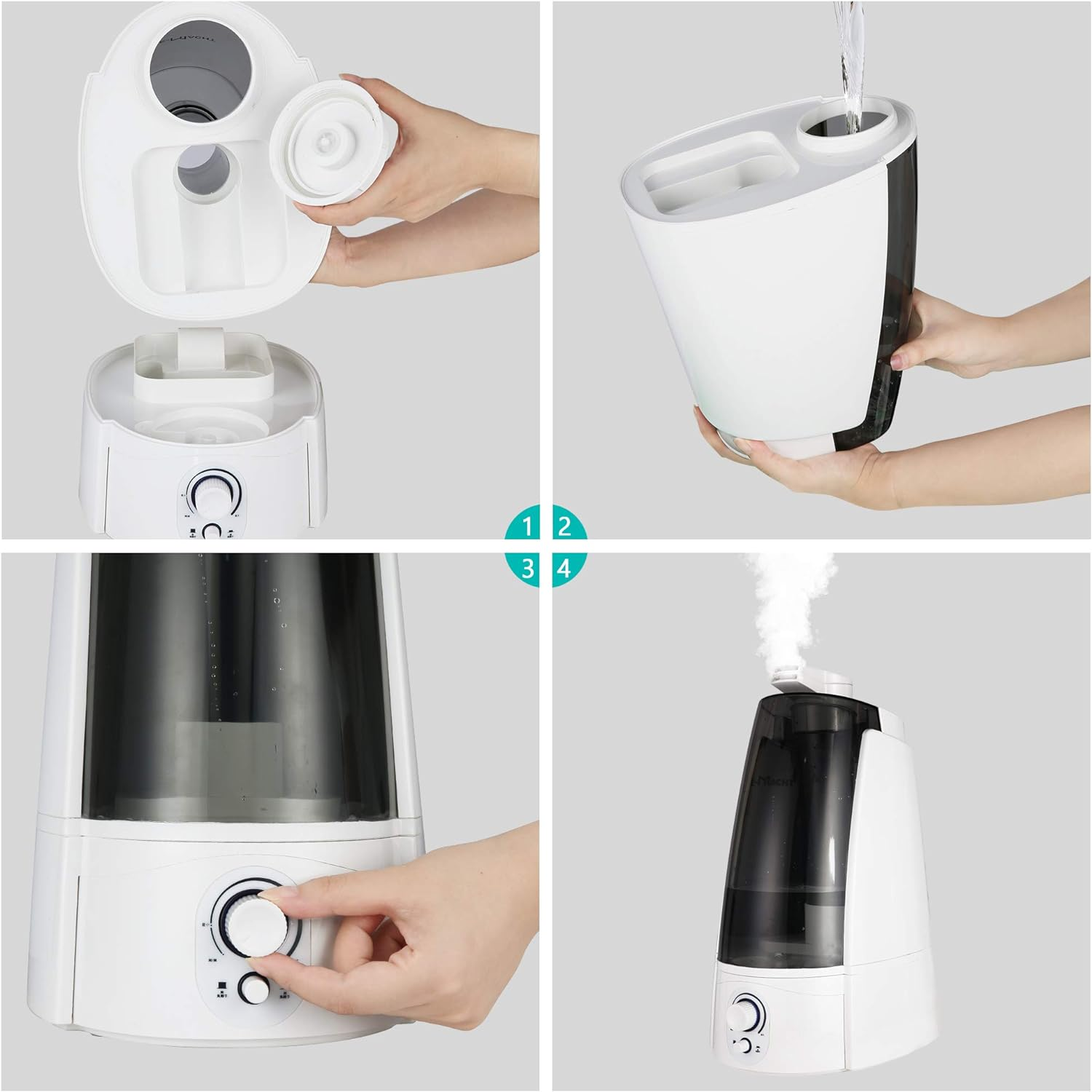 Quiet Ultrasonic Cool Mist Humidifier 5L w/ Auto Shut-Off Adjustable Mist Output Double 360°Nozzle Negative Ion, Black