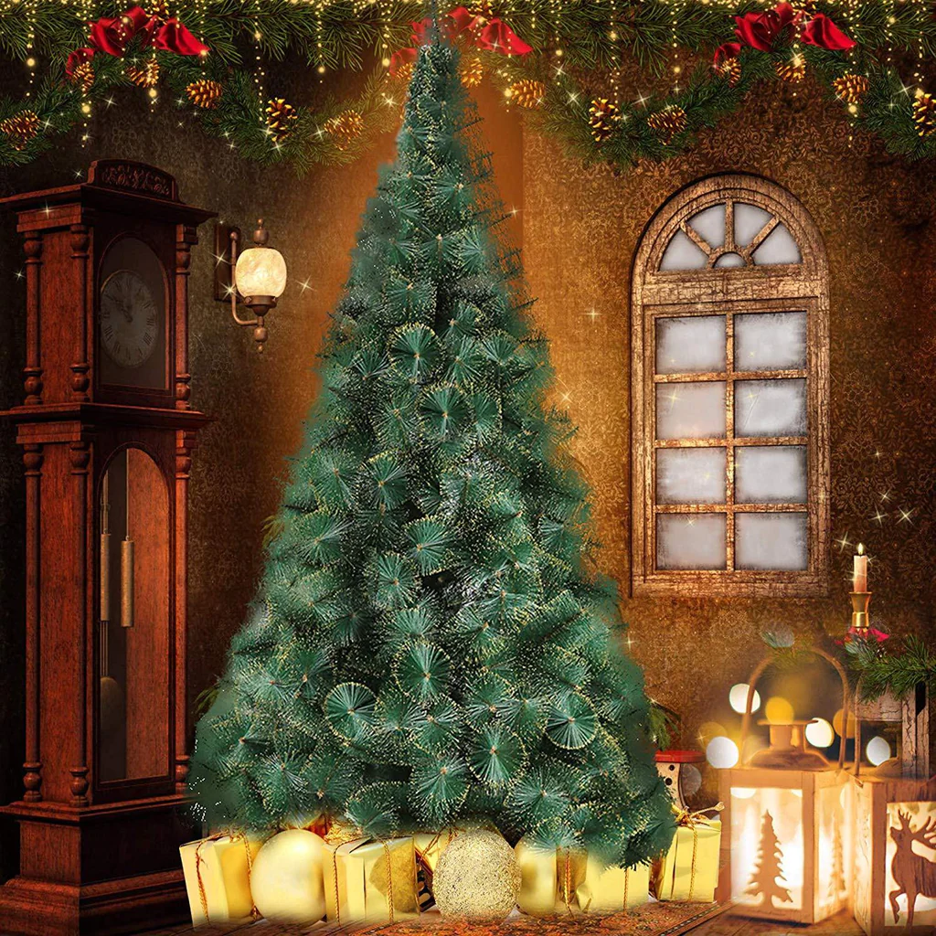 8' Classic Artificial Christmas Tree with 460 Branch Tips, Decorations, Green & Golden Point | karmasfar.us