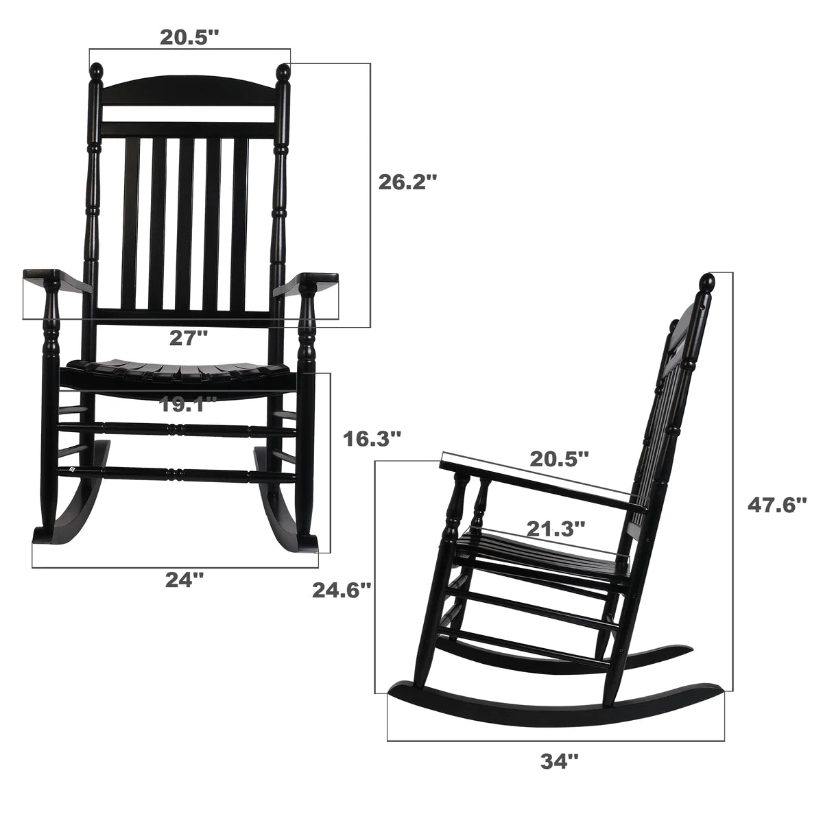 2 Sets of Outdoor Casual Wooden Rocking Chair with Armrests  High Back