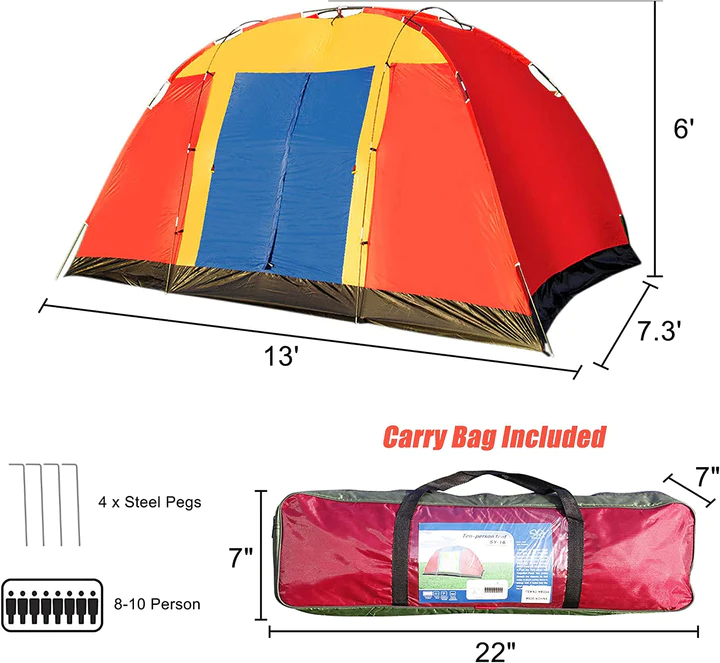 Outdoor Waterproof 8-Person Foldable Camping Tent w/ Carry Bag, Red | karmasfar.us