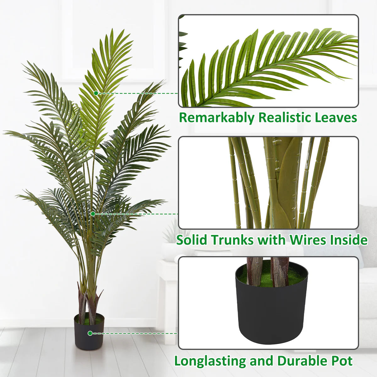 5.2ft Artificial Palm Tree Plant with 17 Decorative Leaves Faux Plant with Pot, Green