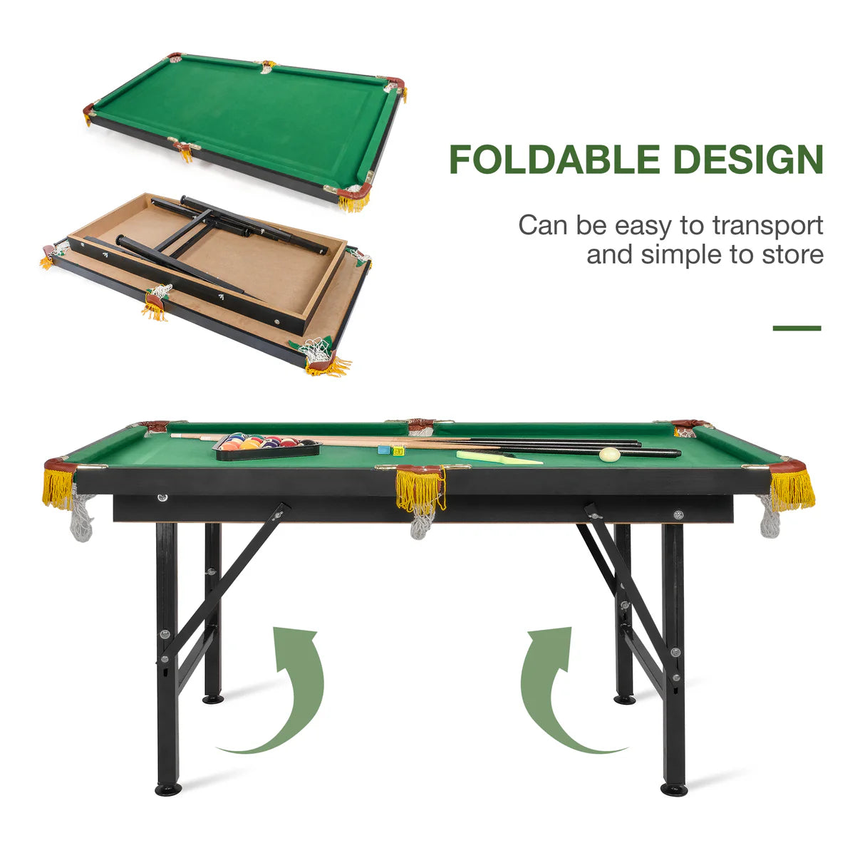 47" Portable Folding Pool Billiard Table 2 Height Adjustable Game Table for Kids, Green | karmasfar.us
