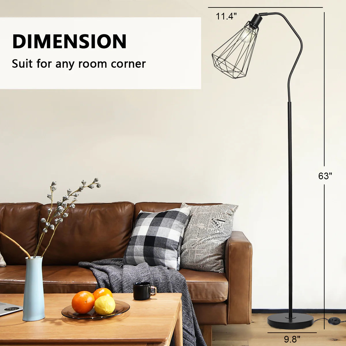 Modern Minimalist Standing Floor Lamps with 8W LED Bulb, Foot Switch & Adjustable Head, Black