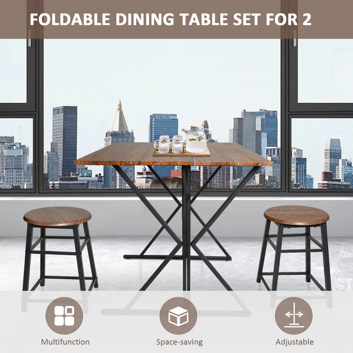 Drop Leaf Dining Table Set for Small Space, 35.4  Drop Leaf Table with 2 Stools