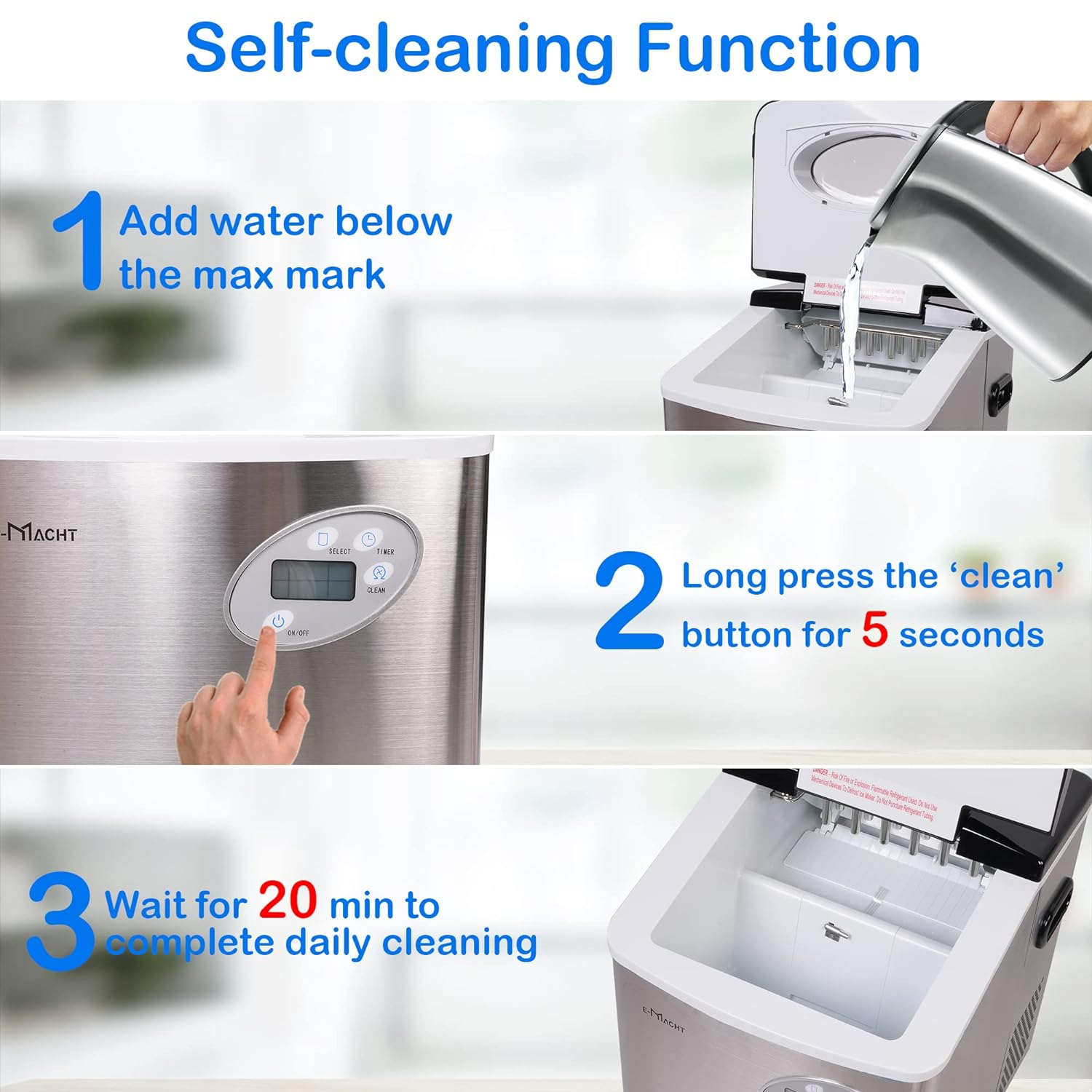 Countertop Ice Maker, Self Cleaning, 48.5lbs/24H, Portable Ice Machine with Hand Scoop for Home Kitchen Party Camping