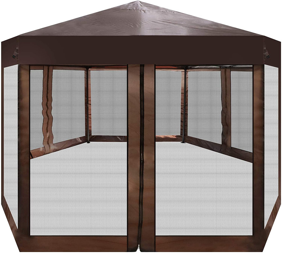 Outdoor Gazebo Patio Hexagonal Canopy Tent Sun Shade with Mosquito Netting and Carry Bag for Backyard Party (Brown) | karmasfar.us