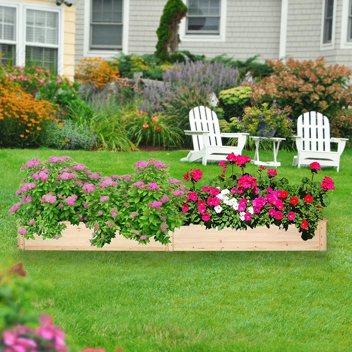 90 x22 x9  Raised Garden Bed Wooden Planter Box with 2 Separate Planting Space