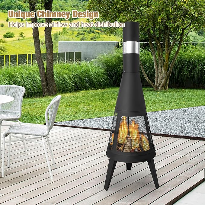 Outdoor Fireplace, Metal Wood Burning Fire Pit with Log Grate