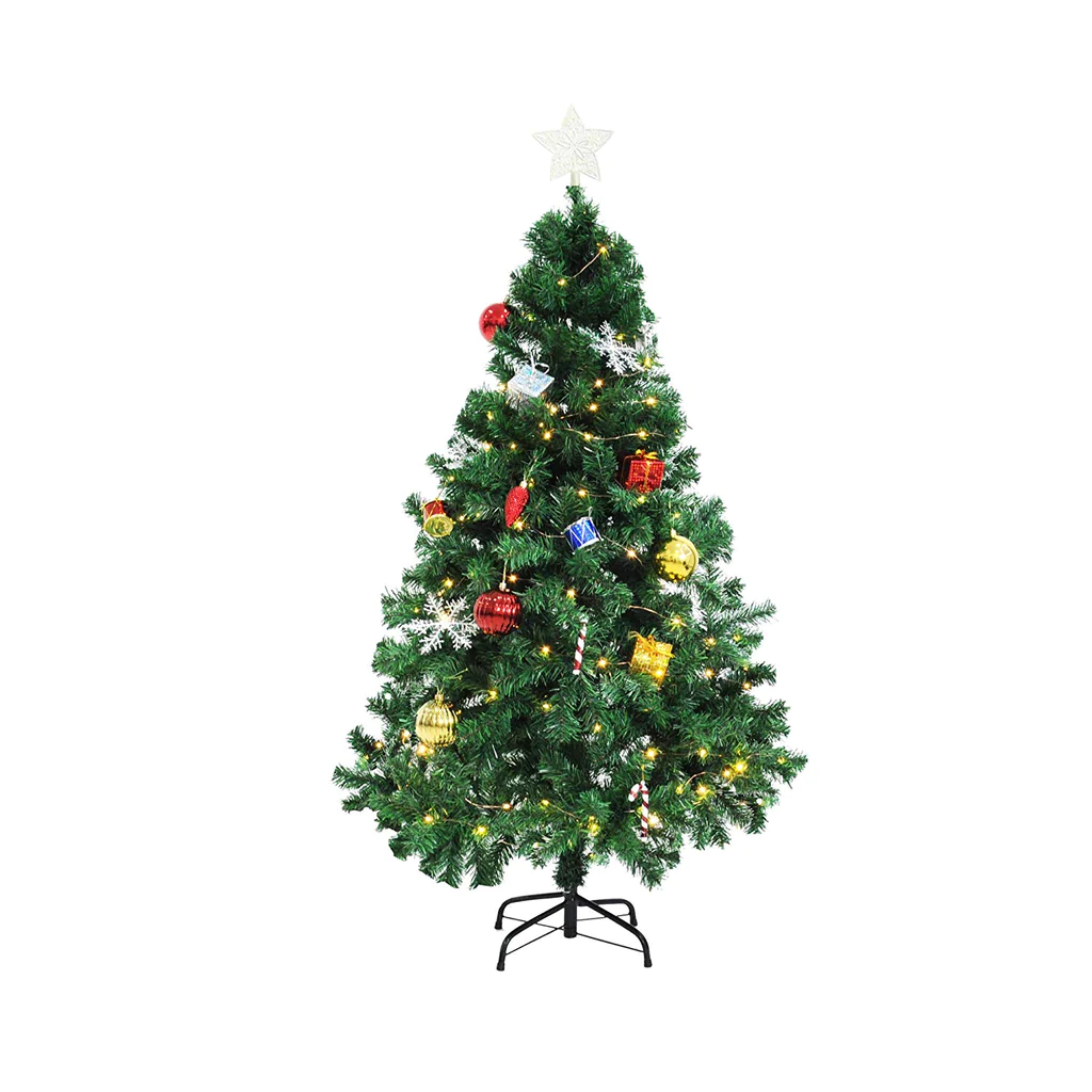 5’ Artificial Christmas Tree with 450 Branch Tips,  LED Lights, Decorations, Green