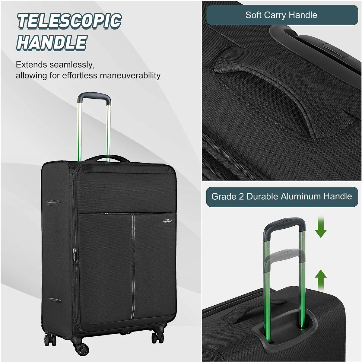 Luggage Sets 20 /24 /28  with Wheels and Smooth Trolley Lightweight Expandable Suitcase Set, Black