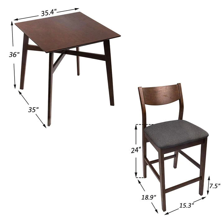 Modern Mid Century Style 5-Piece Counter Height Table Set with Pub Bar Stools