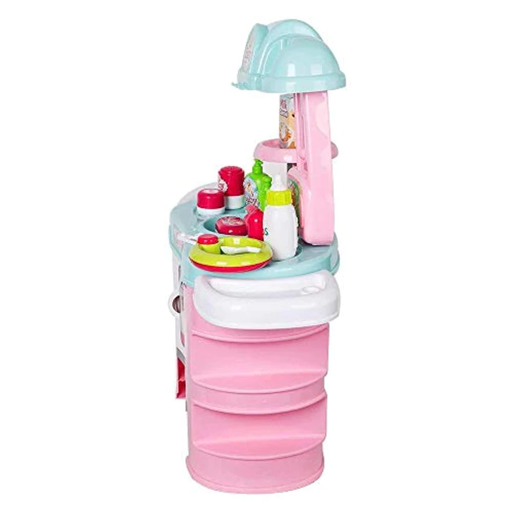 Kids Pretend Role Play Baby Doll Bath Table Nursery Care Playset Toy, Pink