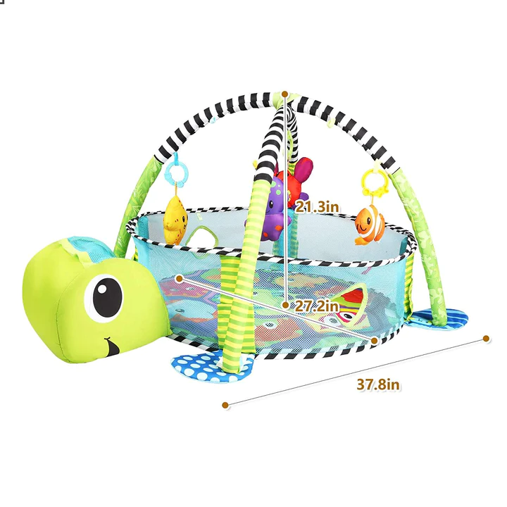 3-in-1 Cartoon Baby Infant Activity Gym Turtle Play mat & Ball Pit with 30 Balls and 4 Linkable Toys