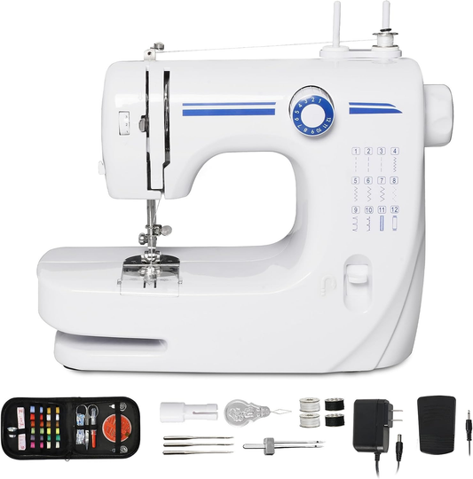 6V Portable Foot Pedal Sewing Machine w/ 12 Stitch Patterns for Beginners