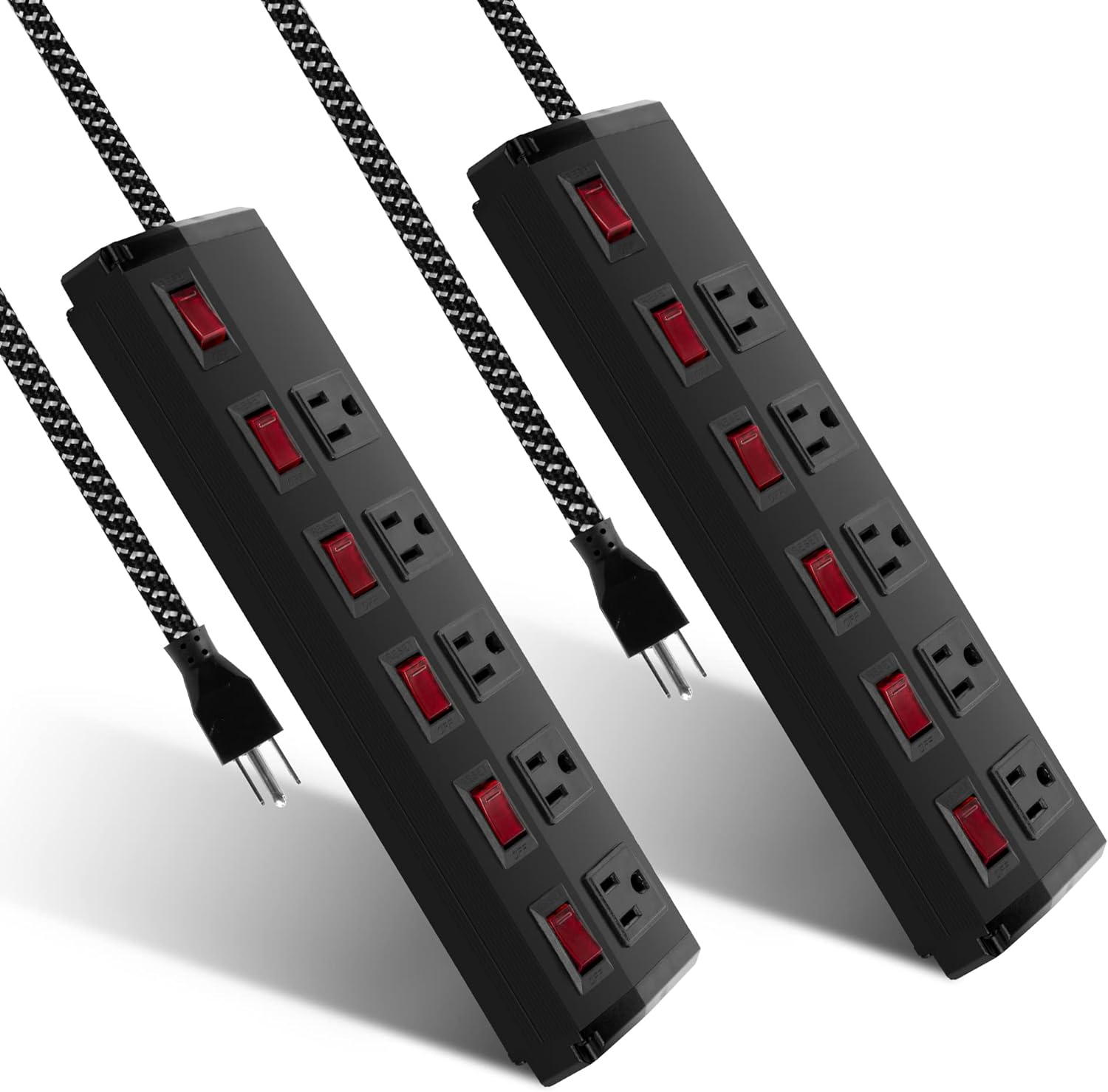 2 Pack Long Power Strip, 6 Metal Power Outlets 2 USB Ports, 6 ft Long Extension Cord