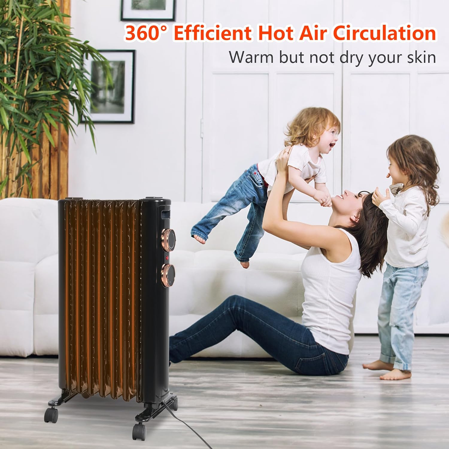 Electric Space Heater with Universal Wheels, Tip-over & Overheat Protection, 3 Heating Modes