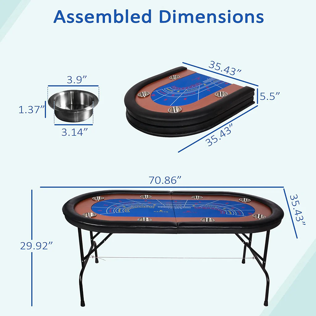 Foldable Poker Table w/Stainless Steel Cup Holder Casino Leisure Table