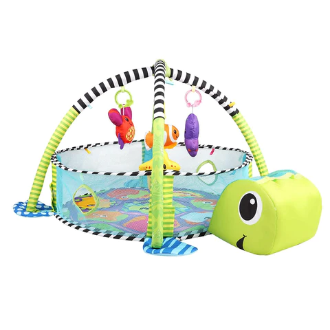 3-in-1 Cartoon Baby Infant Activity Gym Turtle Play mat & Ball Pit with 30 Balls and 4 Linkable Toys