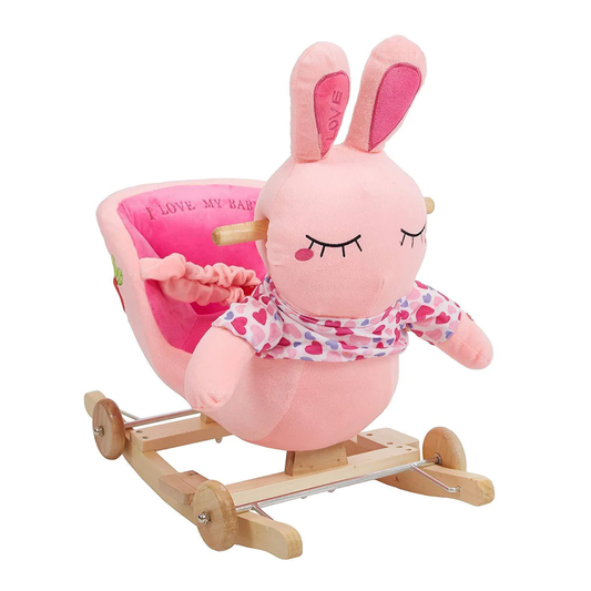 Toddler Rocking Horse Wooden Plush Rocking Chair 2 in 1 Rocker and Stroller Kids Ride On Toys, Pink Sheep