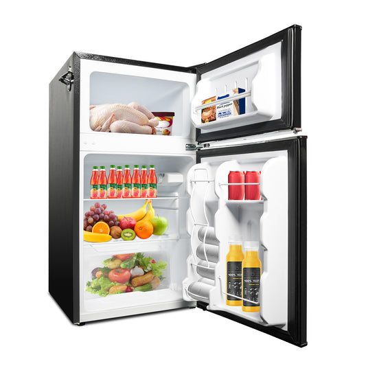 Black Double Door Refrigerator, 3.2 Cu. Ft. Small Refrigerator, Adjustable Thermostat Control