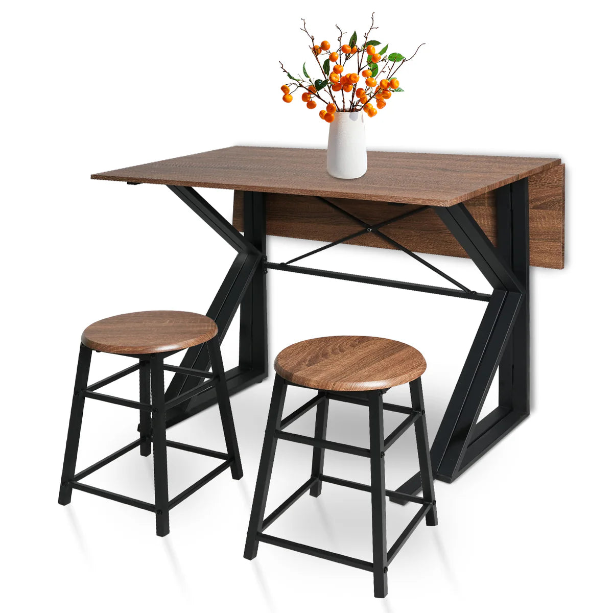 Drop Leaf Dining Table Set for Small Space, 35.4" Drop Leaf Table with 2 Stools