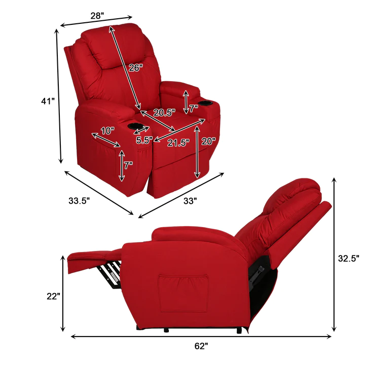 Power Lift Recliner Chair, Electric Full Body Massage Chair, Red