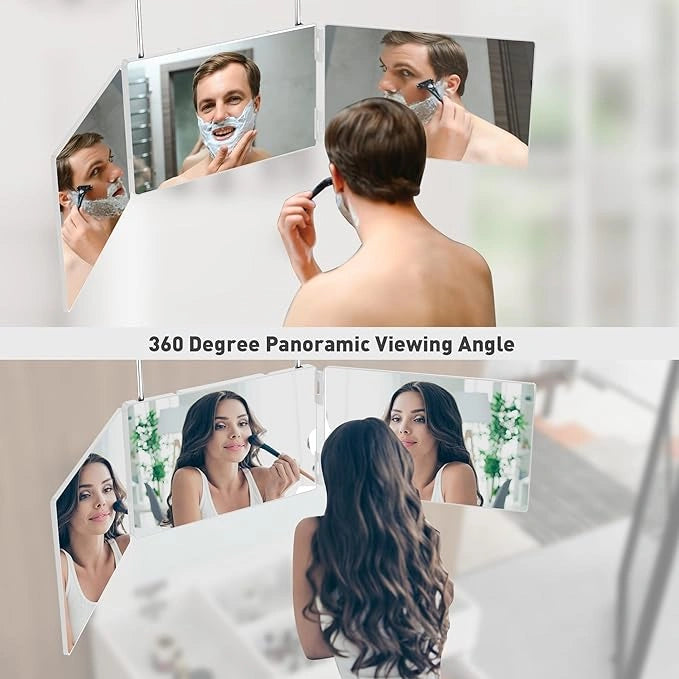 3 Way Haircut Mirror, Three Sided Barber Mirror with Adjustable Telescoping Hooks, 360 Trifold Mirror to See Back of Head for Self Hair Cutting, Makeup, Braiding, Shaver, Hair Dyeing