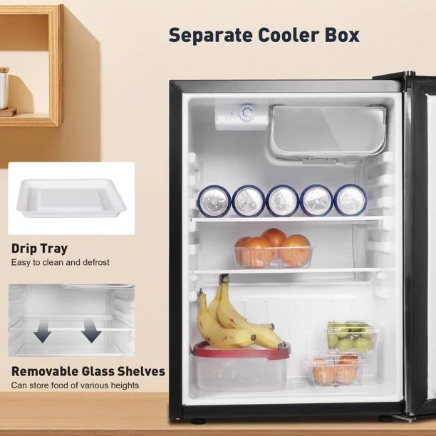 Single Door Compact Refrigerator with Freezer, Adjustable Legs and Adjustable Temperature Control, Reversible Door