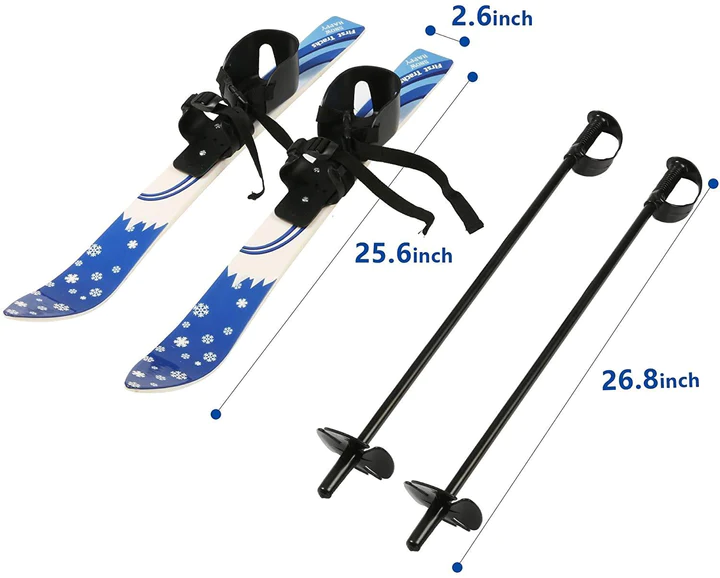 Kids Skis and Poles with Bindings for Age 2-4 Beginner Snow Skis 69cm, Blue