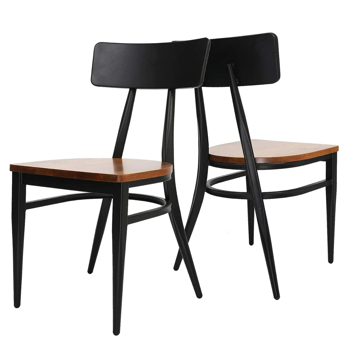 2 Set of Dining Chairs Wood Seat with Simple Back Metal Legs, π Back Black