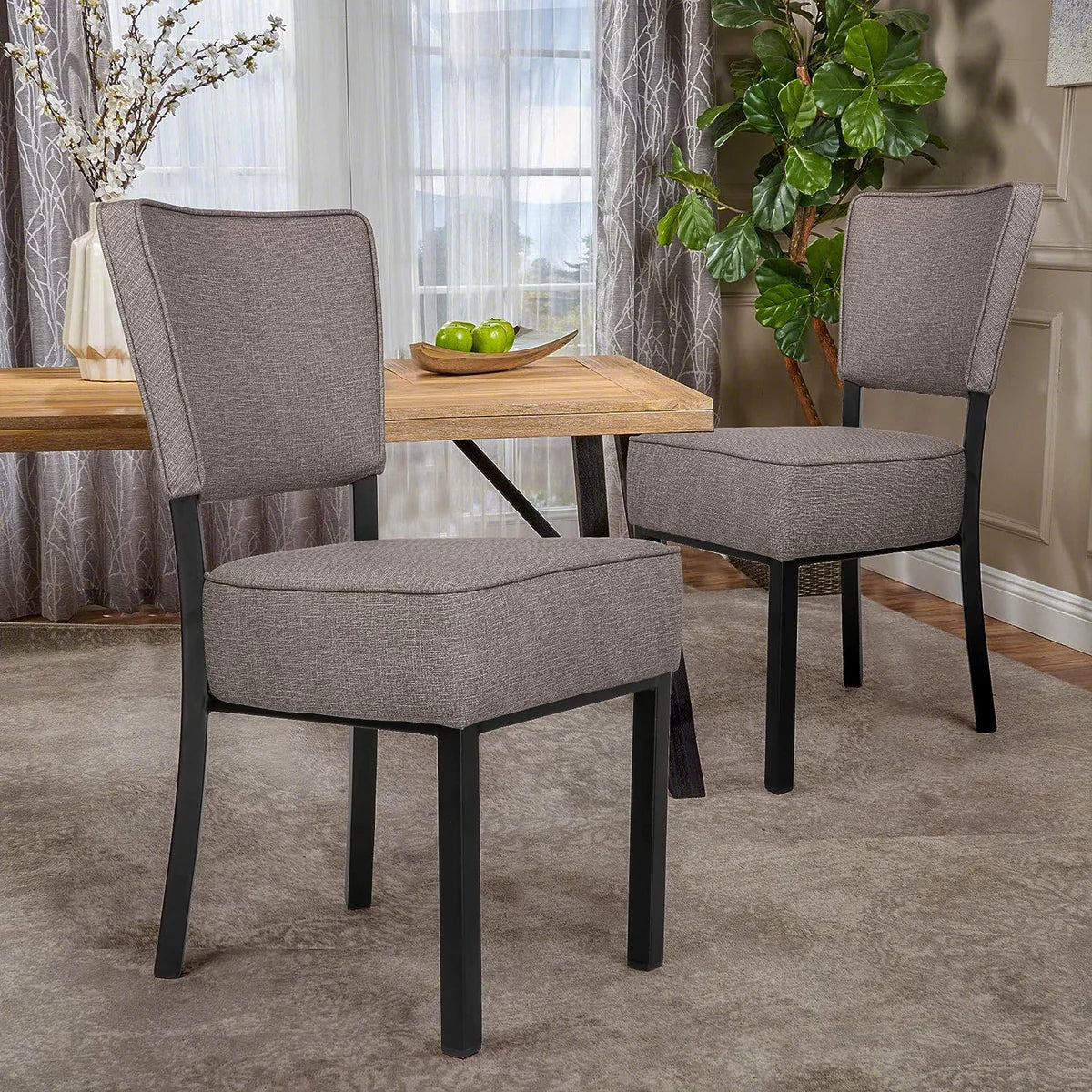 2 Set of  Chairs PU Leather Side Chairs with Soft Cushion, Gray