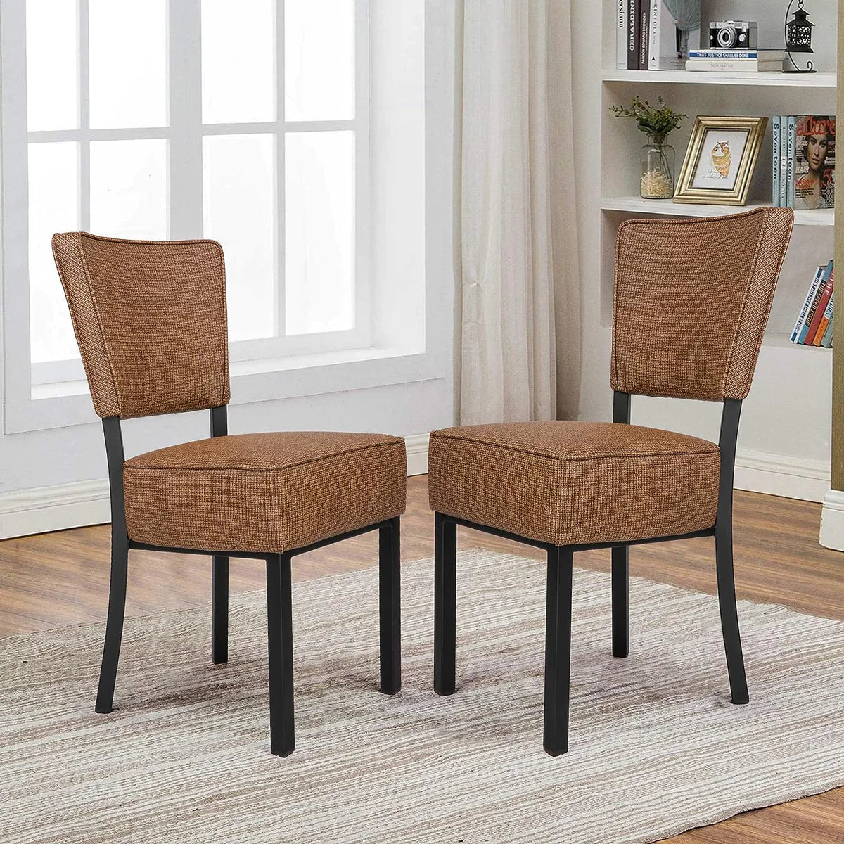 2 Set of Kitchen Dining Chairs PU Leather Side Chairs with Soft Cushion, Brown