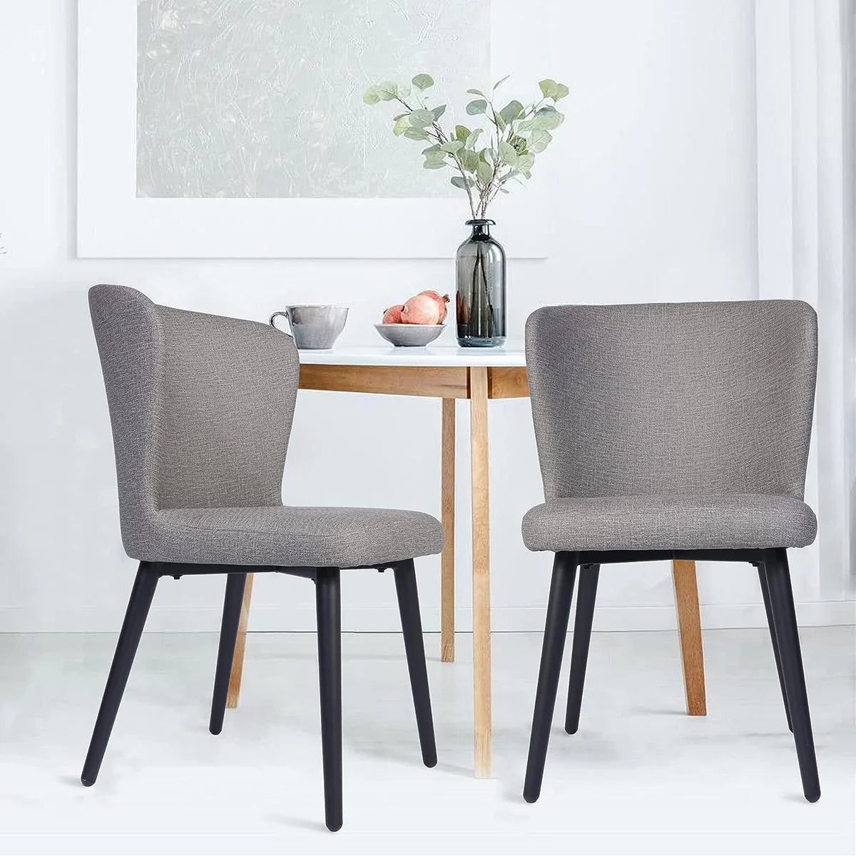 2 Set of Dining Chairs Upholstered Side Chairs with Soft PU Leather Seat Backrest, Soft，Gray