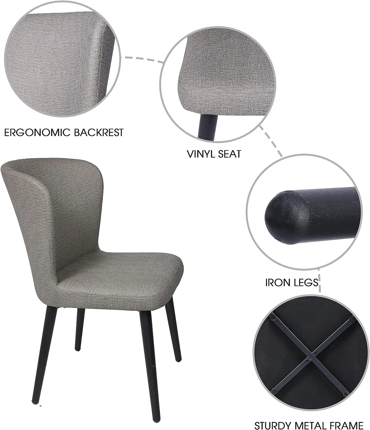 2 Set of Dining Chairs Upholstered Side Chairs with Soft PU Leather Seat Backrest, Soft，Gray