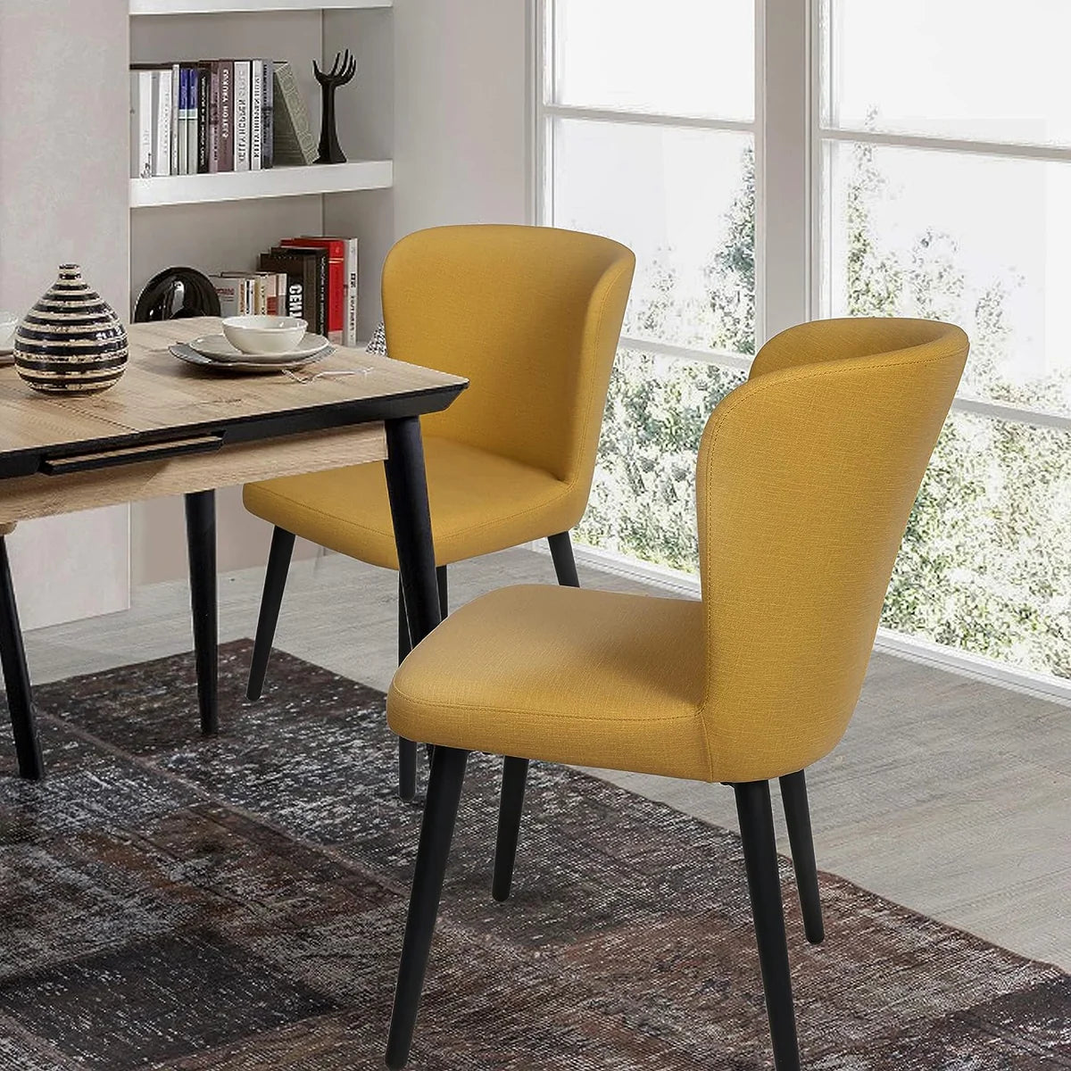 2 Set of  Dining Chairs Upholstered Side Chairs with Soft PU Leather Seat Backrest, Yellow
